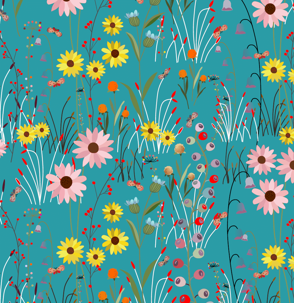 Turquoise Over The Hill View 43"/44" Cotton Fabric Per Yard