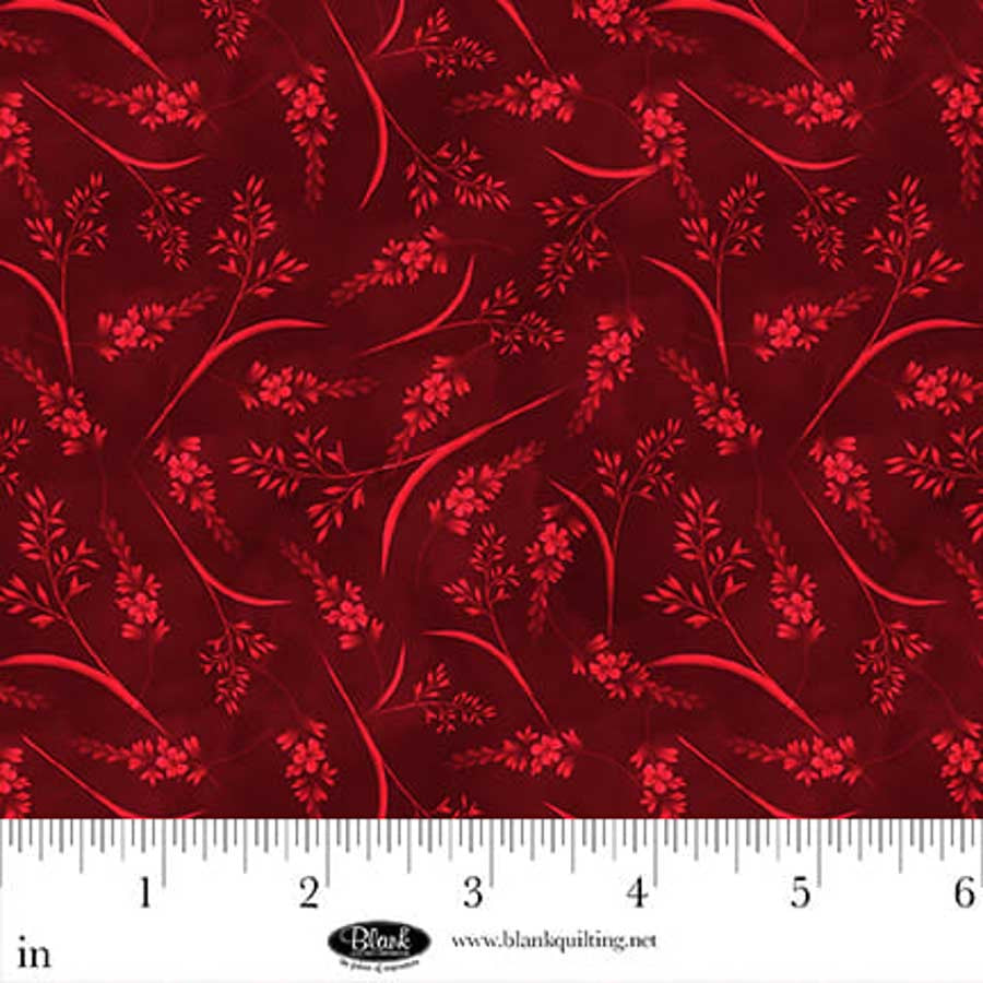 Cameo Appearance Tonal Flower with Leaves Red Cotton 44"/45" Fabric Per Yard