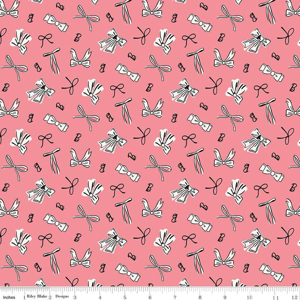 Barbie Vintage Bows Pink Cotton 43"/44" Fabric Per Yard