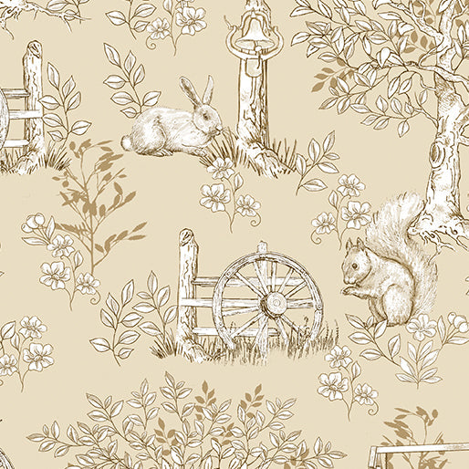 Belle Toile Sand Cotton Wideback Fabric per yard