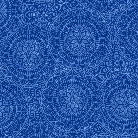 Blue Vespa Tossed Mandalas Cotton Wideback Fabric Per Yard
