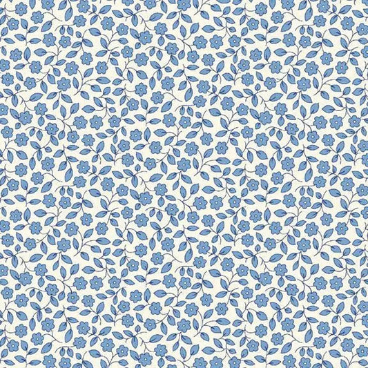 Blue Viney Floral Cotton Wideback Fabric per yard