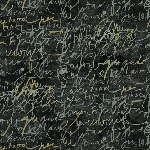 Charcoal Fluidity Script Small Cotton 44/45" Fabric Per Yard
