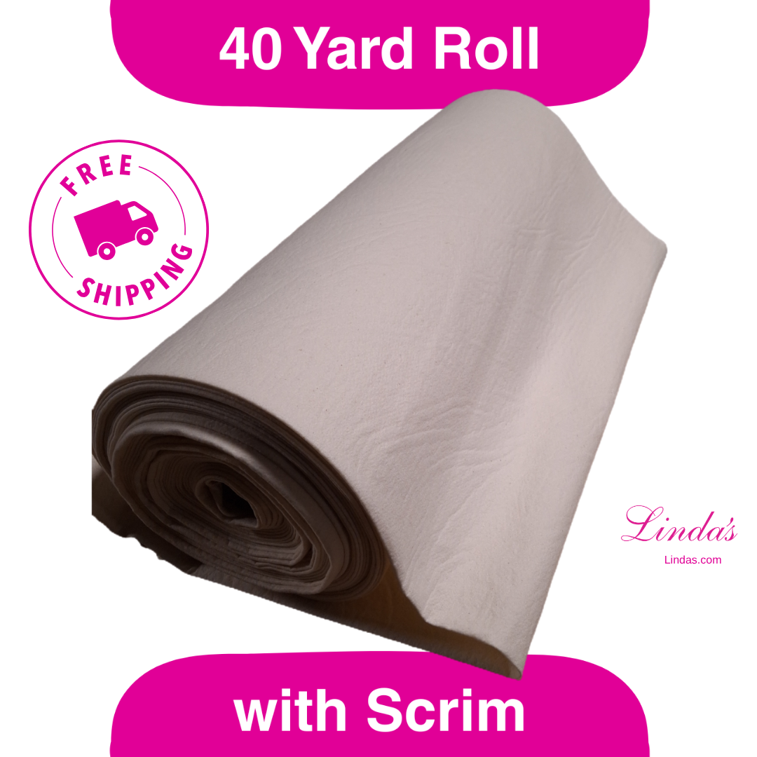 122" Wide 100% Cotton Batting with Scrim Liner, 40 yards
