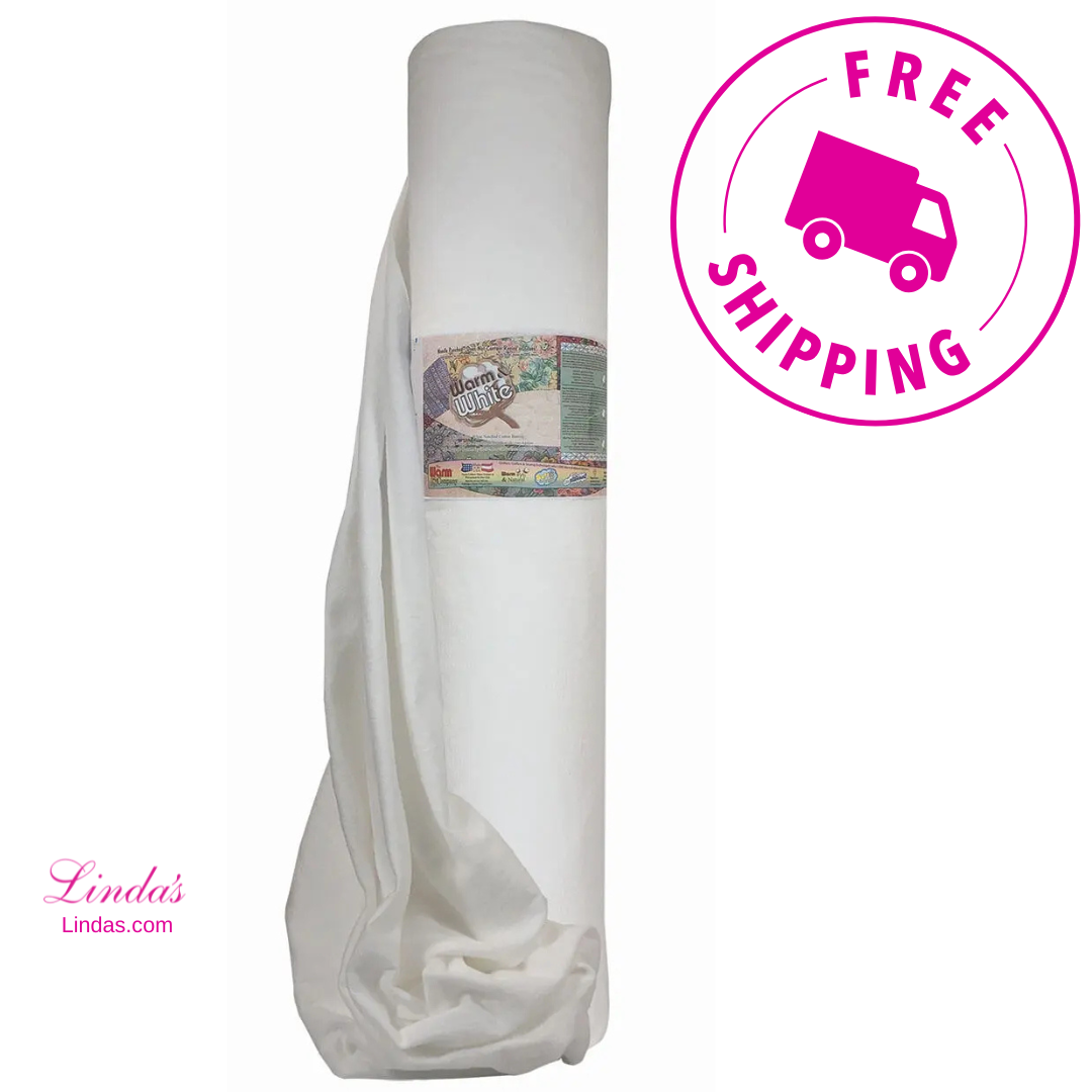 Warm & White 124" x 30 YD Cotton Batting - White Cotton Quilt Batting