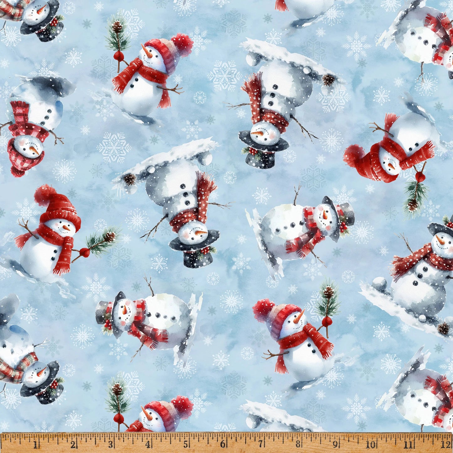 Cozy Tidings Blue Snowmen Cotton 43"/44" Fabric Per Yard
