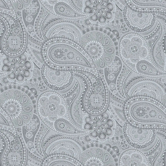 Grey Large Paisley Paradise Wideback Fabric per yard