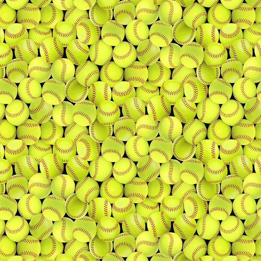 Yellow Packed Softball Fitness Fanatic 44"/45" Fabric Per Yard