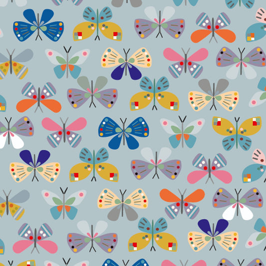 Blue Butterfly 43"/44" Cotton Fabric Per Yard
