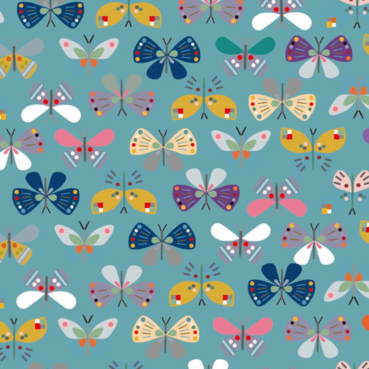 Teal Butterfly 43"/44" Cotton Fabric Per Yard