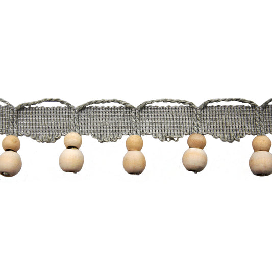 Texture Collection - 2" Length Small Wooden Ball Tassel Fringe in Linen (25 Yard Roll)-BF-4802-11 Grey