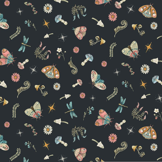 Charcoal Restless Wings Cotton Wideback Fabric Per Yard